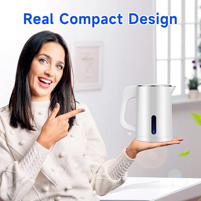 Tetera Eléctrica Pequeña 0.8L Acero Inoxidable Blanco miniatura 6