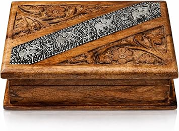 Handmade Wooden Jewelry & Keepsake Box, Decorative Storage Box, 8 x 5 Inch