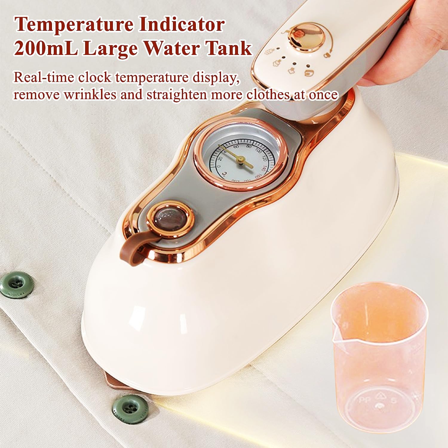 Portable Steamer Iron for Clothes, 1200W Folding Steam Irons w/Temperature Indicator & 200mL Large Water Tank, 2 in 1 Ironing & Steaming Travel Garment Steamers,Beige