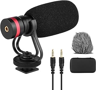 Microfone Direcional Cardioide,Sailsbury Microfone Condensador Direcional Cardioide com Montagem Antichoque Cabos de Saída de Áudio TRS e TRRS de 3,5 mm Pára-brisa Esponja Pára-brisa Peludo para Smart