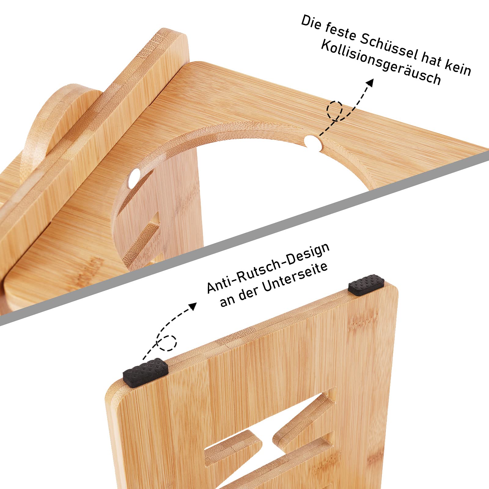 Hundenapf HöHenverstellbar Mit Namen, OXYEFEI Katzennapf ErhöHt Bambus Ergonomischer Futternapf Katze Personalisiert mit Ständer Edelstahlnapf für Haustier