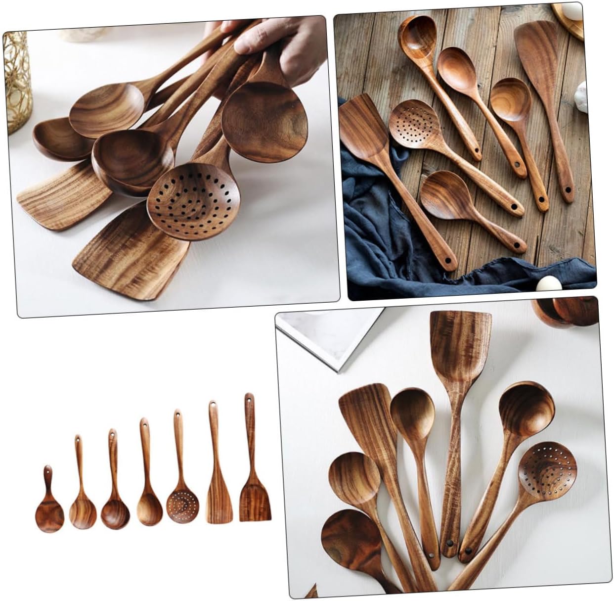 Wooden Spoon Set Natural Acacia Kitchen Utensils 5-Piece Nonstick Cooking Spoons with Short Handle for Mixing and Serving for Home Cooks and Baking