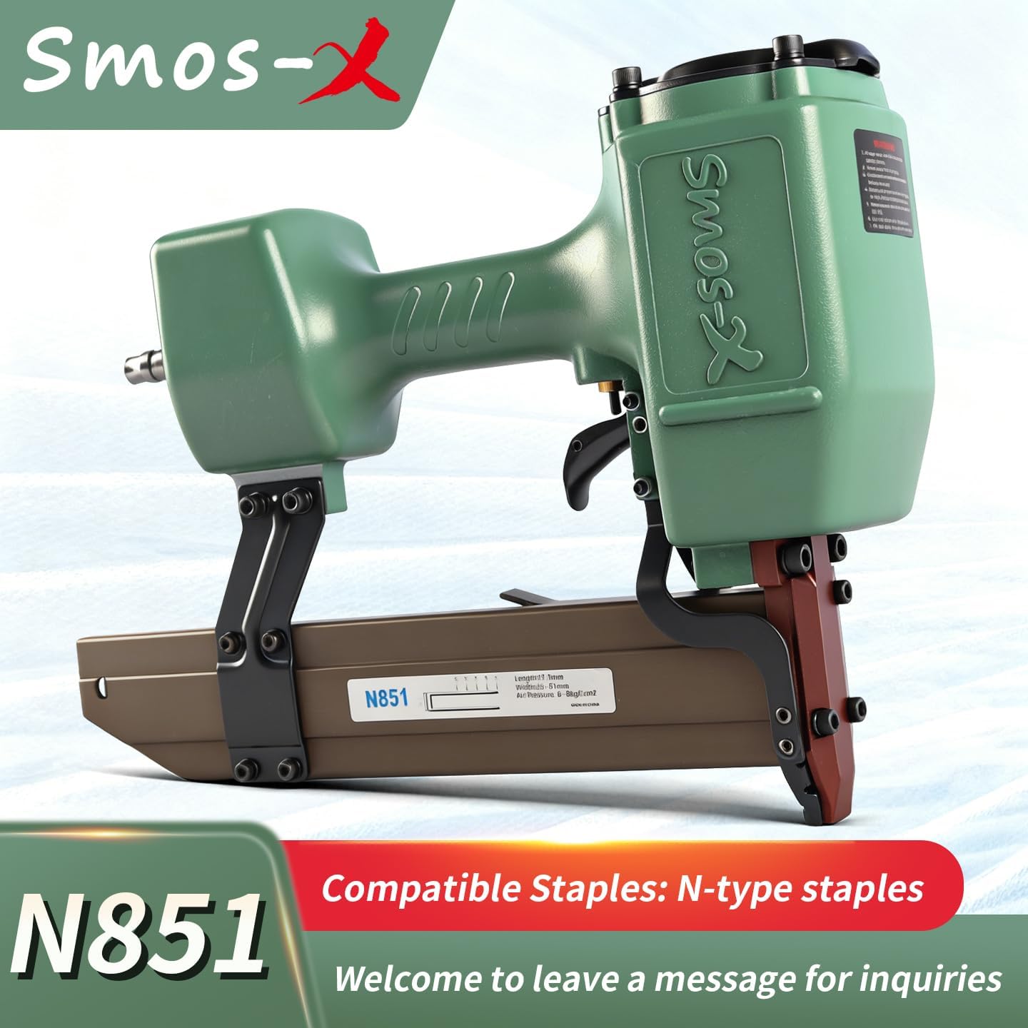 N851 Pneumatic Staple Gun 16 Gauge 7/16" Roofing Nail Gun Accepts 3/5" to 2" Leg Staples Upholstery Staple Gun for Roof Decking Subflooring,Kinds of Wood Construction