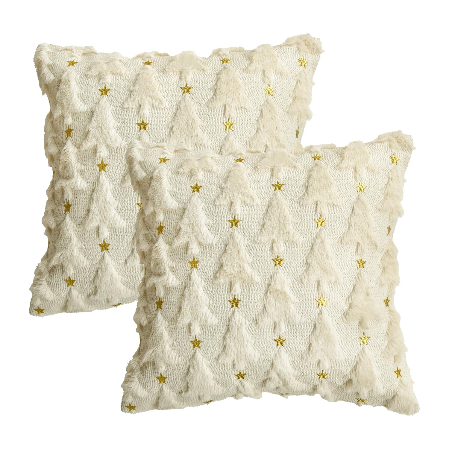 Housse de coussin fausse fourrure beige haut de gamme motif Noël