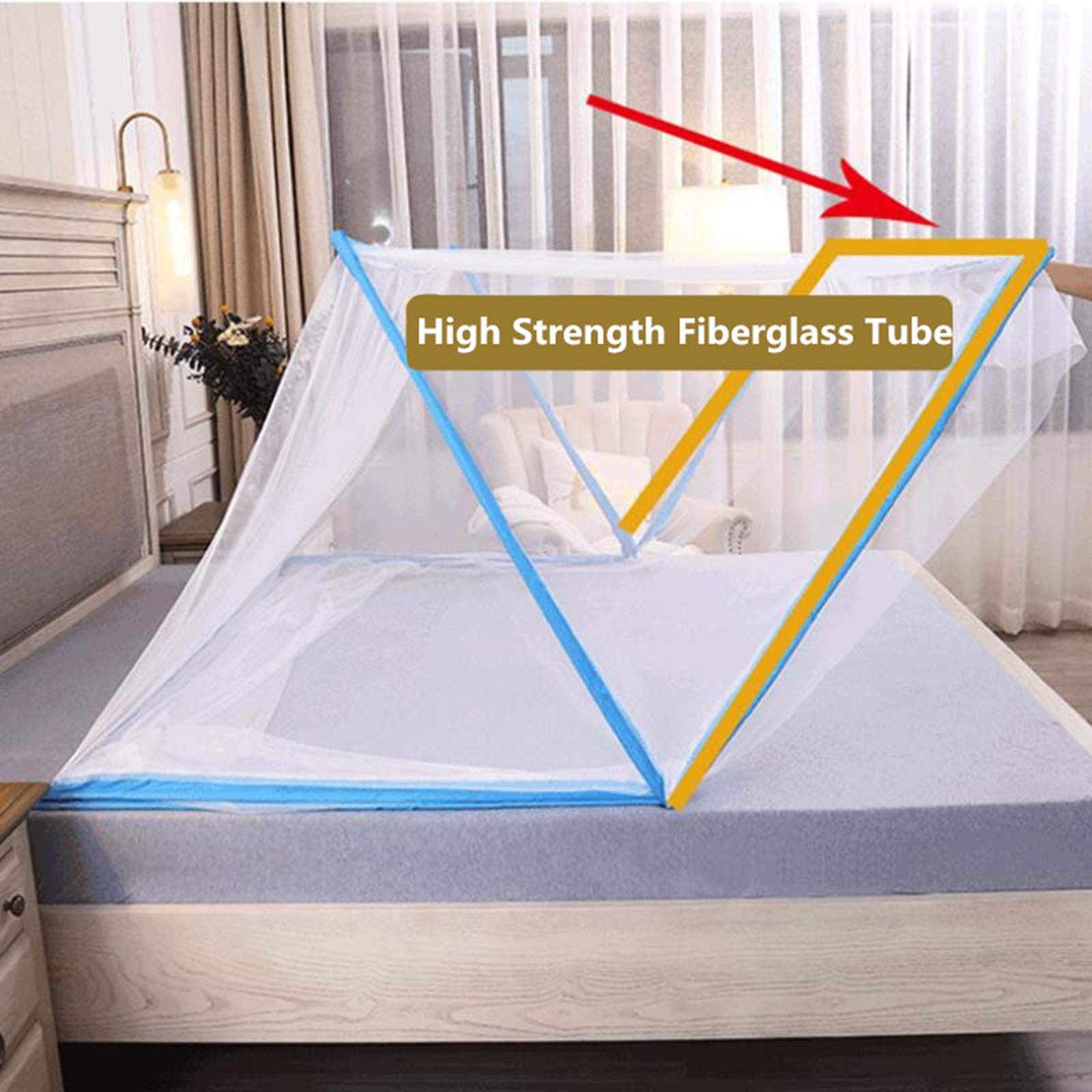 Zanzariera Pieghevole ad Arco Portatile, copriletto a baldacchino Pieghevole per casa e Viaggi, Misura Universale 80x190 cm, Blu, Protezione per Bambini e Adulti.