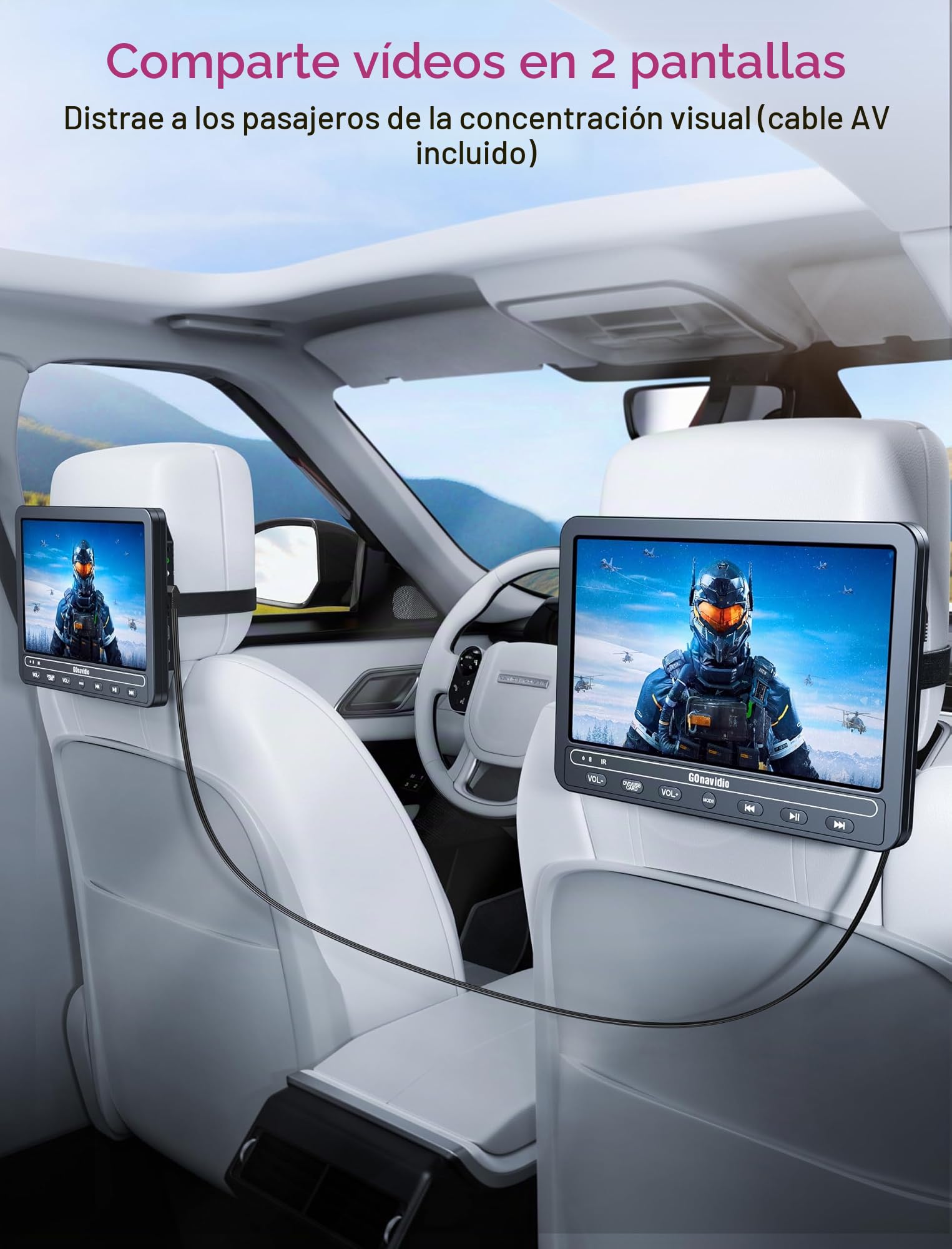 GOnavidio Reproductores de DVD portátiles duales de 10.1 pulgadas para coche con entrada HDMI, batería de 5 horas, reproductores de DVD duales para coche, compatible con tarjeta USB/TF, reproduce