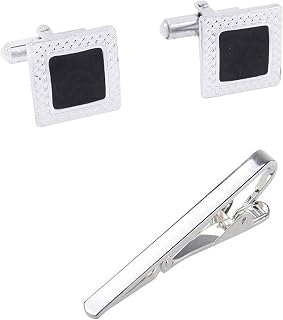 Michelangelo Silver Tie Pin With Cufflink for Men's (4 TYPES) (Square) Price In India