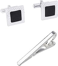 Michelangelo Black Brass Square Cufflink with Silver Tie Pin for Men