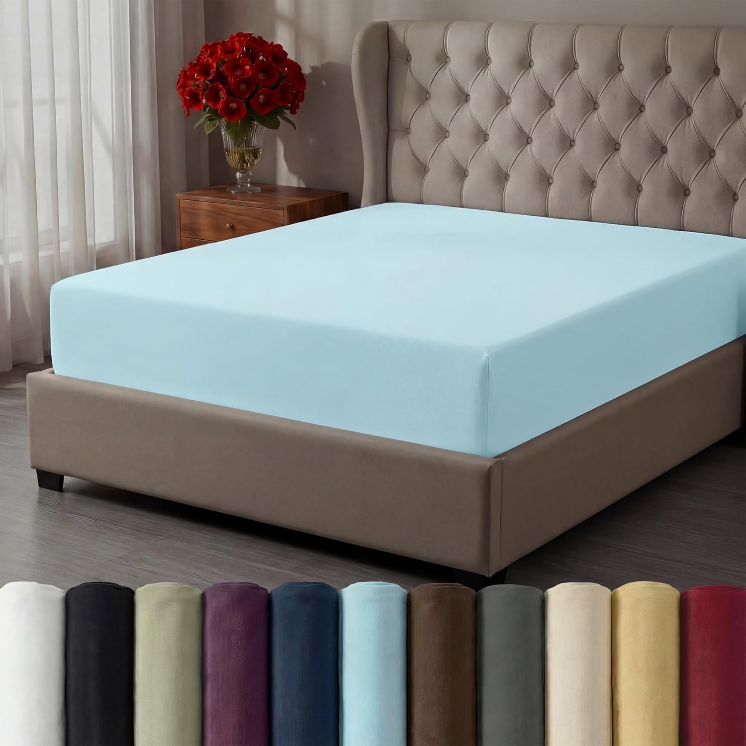 Stay Fitted Single Sheet, Fitted Sheet ONLY! Stay Fit on Mattress with Elastic Straps at Corners, Extra Deep Pocket, Fits 18-24 Inch Mattress, Queen – Light Blue