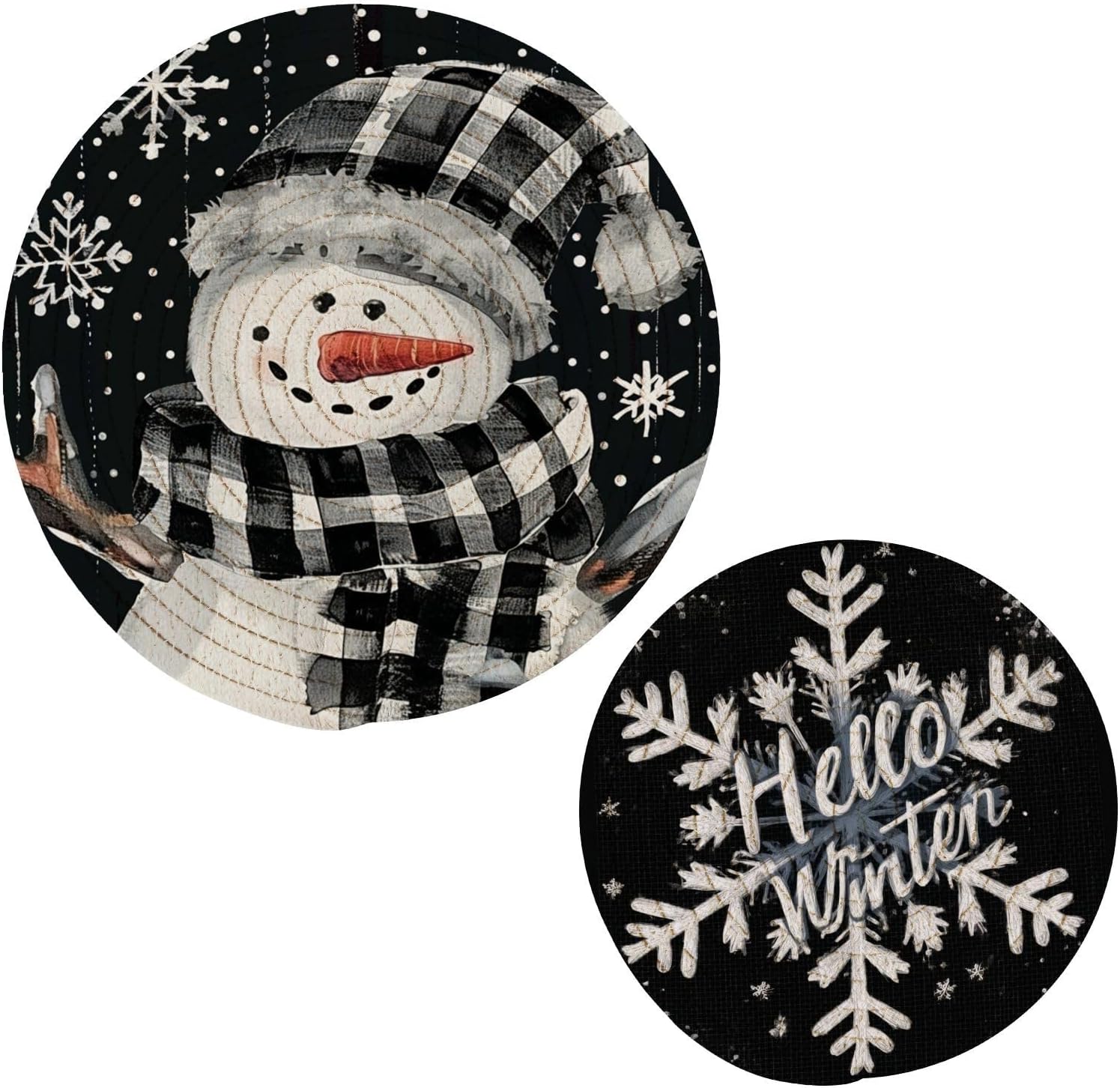 Boccsty Winter Red Truck Trivet Mat 2PCS Snowflake Christmas Tree Dog Cardinal Bird Round Woven Potholders Kitchen Table Countertop Protector Hot Pads Farmhouse Coasters Counter Mats for Cooking Baki