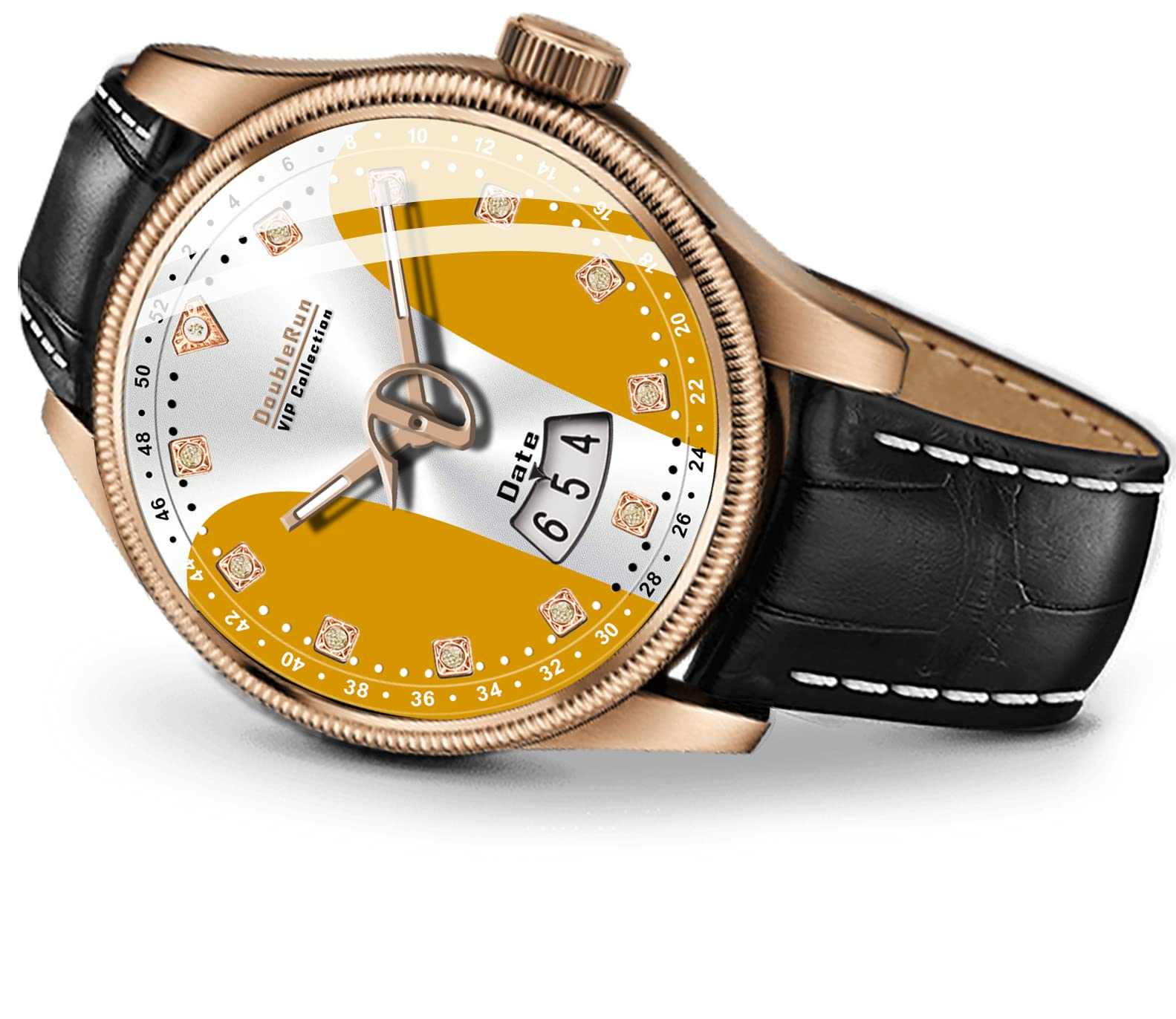 DOUBLERUN 3D Glass Date Display Two Tone Dial Leather Belt Analog Watch - for Men (B0BTWYS8RL) Amazon Price History, Amazon Price Tracker