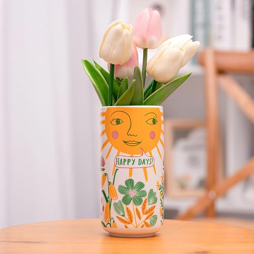 Cute Small Ceramic Flower Vase-Colorful Boho Unique Round Design | Lively Smiley Patterns-Dopamine Decor Multi Use as Makeup Brush Holder, Pencil Pen Cup-Perfect for Weddings, Mother's Day