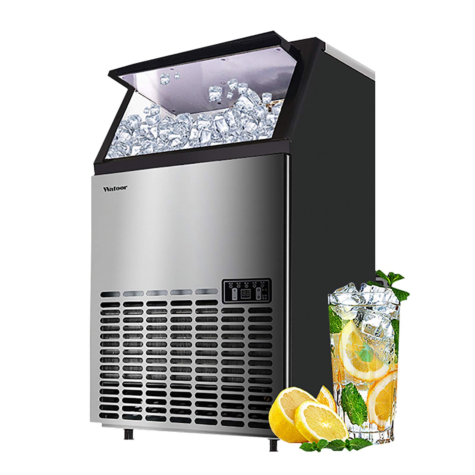 Máquina Hacer Hielo Comercial, Máquina Cubitos de Hielo con Encimera de Acero Inoxidable, Maquina Hielo con Control Digital para El Hogar, Cocina, Oficina, Restaurante, 36 Rejillas, 55 Kg / 24 H