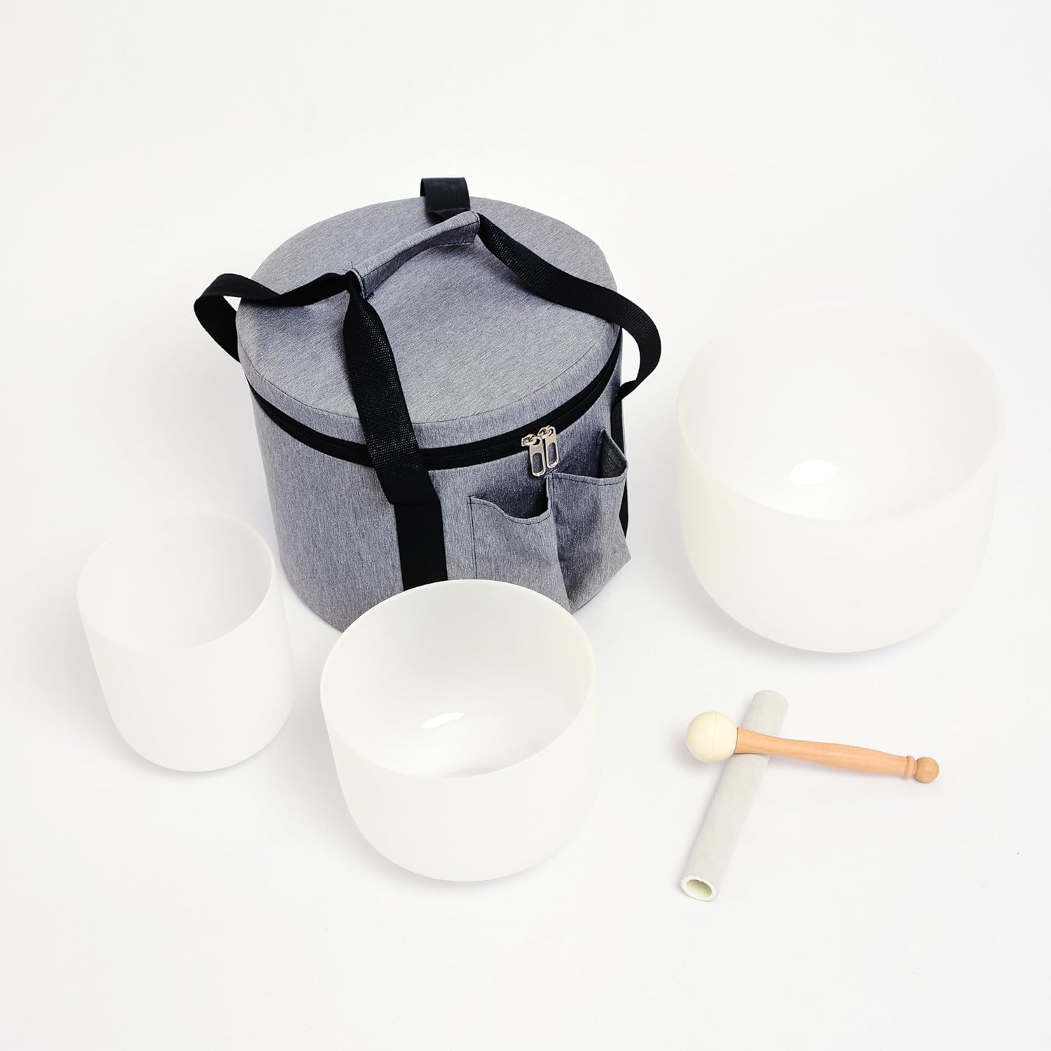 TREEITORY 6-10 inch Chakra Tuned Set of 3 Crystal Singing Bowls with Carrying case