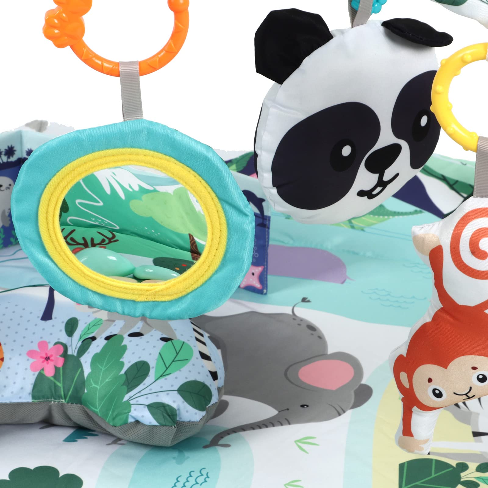 Alfombra de Juego Multiusos para Bebés con Juguetes Extraíbles para Estimulación Visual, Auditiva y Táctil, Estera de Gimnasio Portátil Plegable para el Suelo, Libro de Tela con Espejo de