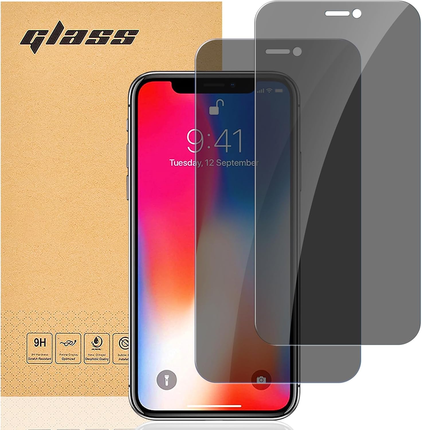 gueche Tempered Glass Privacy Screen for iPhone X iPhone XS and iPhone 11 Pro Pack of 2 9H Hardness Protective Glass Privacy Screen Protector with Template 30  Privacy Protection Full Coverage Anti-Spy Tempered Glass Protection