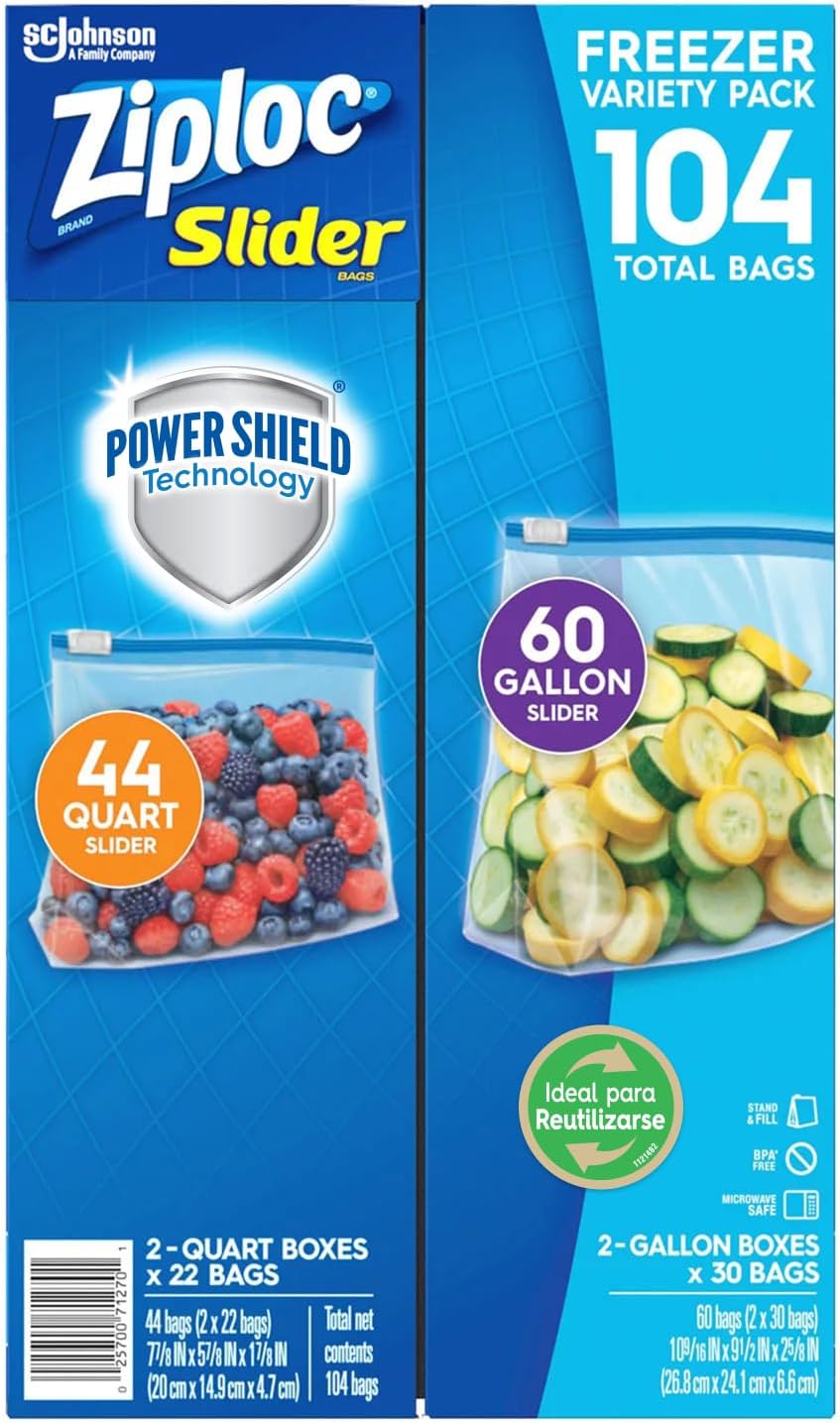 Ziploc Reusable Freezer Storage Bags, 44 Medium and 60 Large