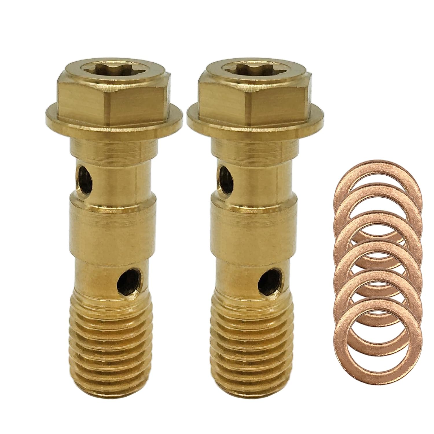 2Pcs M10x1.25 Universal Motorcycle Stainless Steel Banjo Bolts Brake Master Cylinder Screw Brake Hose Caliper Bolt Hydraulic Clutch Screws with Copper Washers (Blue【M10x1.25x27mm】)