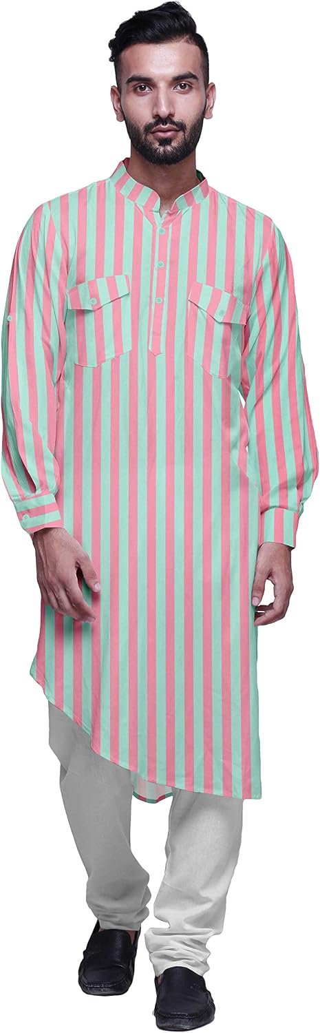 Atasi Printed Mandarin Collar Casual Kurta Ethnic Shirt Long Asymmertic Kurta