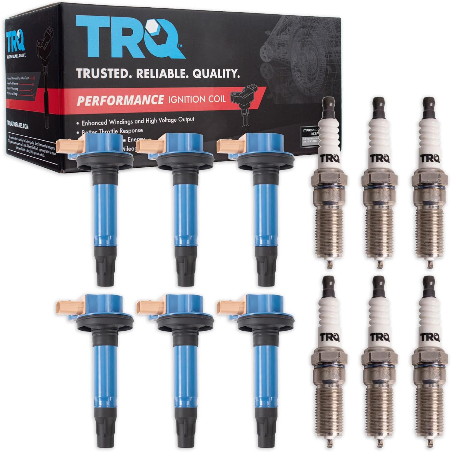 TRQ Ignition Coil and Spark Plug Kit 12 Piece Iridium Spark Plugs Compatible with 2011-2023 Ford F-150 Explorer Transit-250 Transit-350 Police Interceptor Sedan 2013-2019 Lincoln MKS MKT Navigator