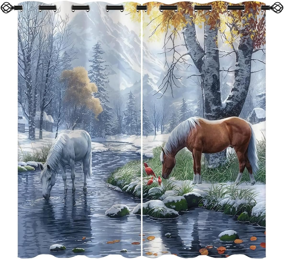 Horse Blackout Curtains for Girls Boy Home Decor, Rustic Country Wild Animal Art Painting Grommet Thermal Insulated Drapes Darkening Window Curtain for Bedroom Living Room, 72 x 63 Inch