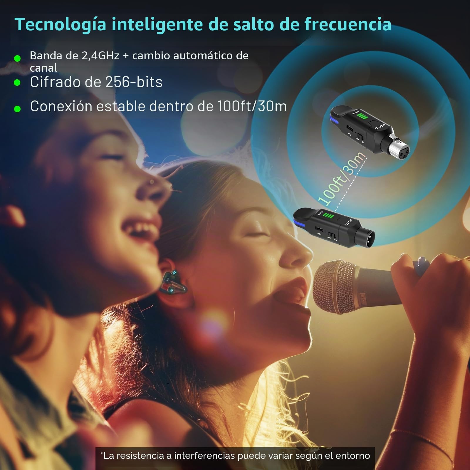 JOYO Sistema de micrófono inalámbrico 2.4 GHz, transmisor XLR 4 canales y receptor dinámico/condensador alimentado Phantom para PA, sonido en vivo