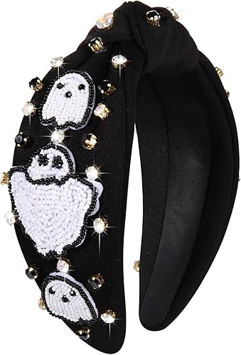 CEALXHENY Diademas de Halloween para mujer, accesorios de Halloween, trajes de cuentas, boo, calabaza, fantasma, diadema anudada con diamantes de