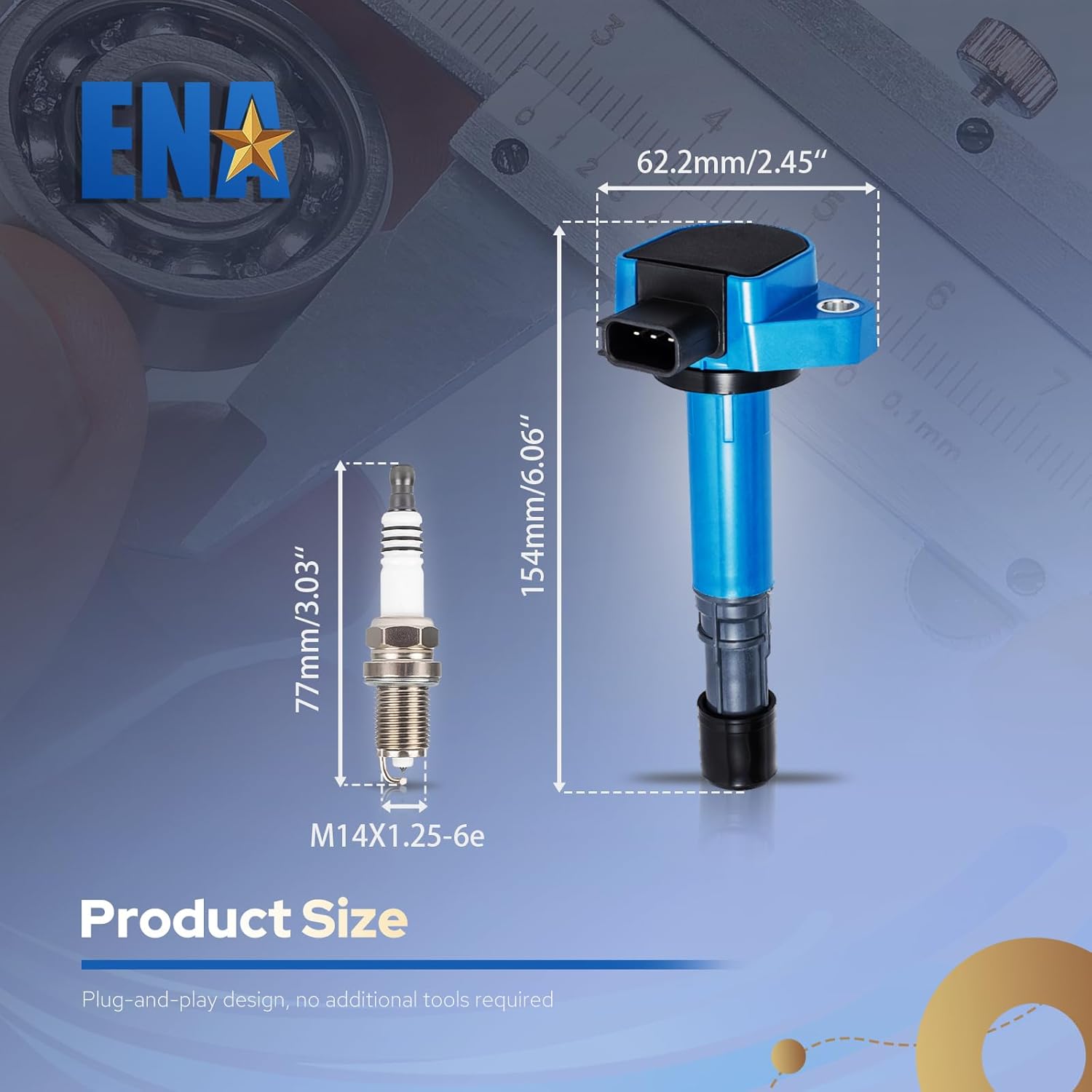 ENA Set of 6 Blue Ignition Coil Pack with Spark Plug 3.5L V6 2001 2002 2003 2004 2005 2006 2007 2008 Compatible with Acura Honda Saturn MDX Pilot Vue Ridgeline Coils Plugs for UF400 UF307 4503 PK16TT