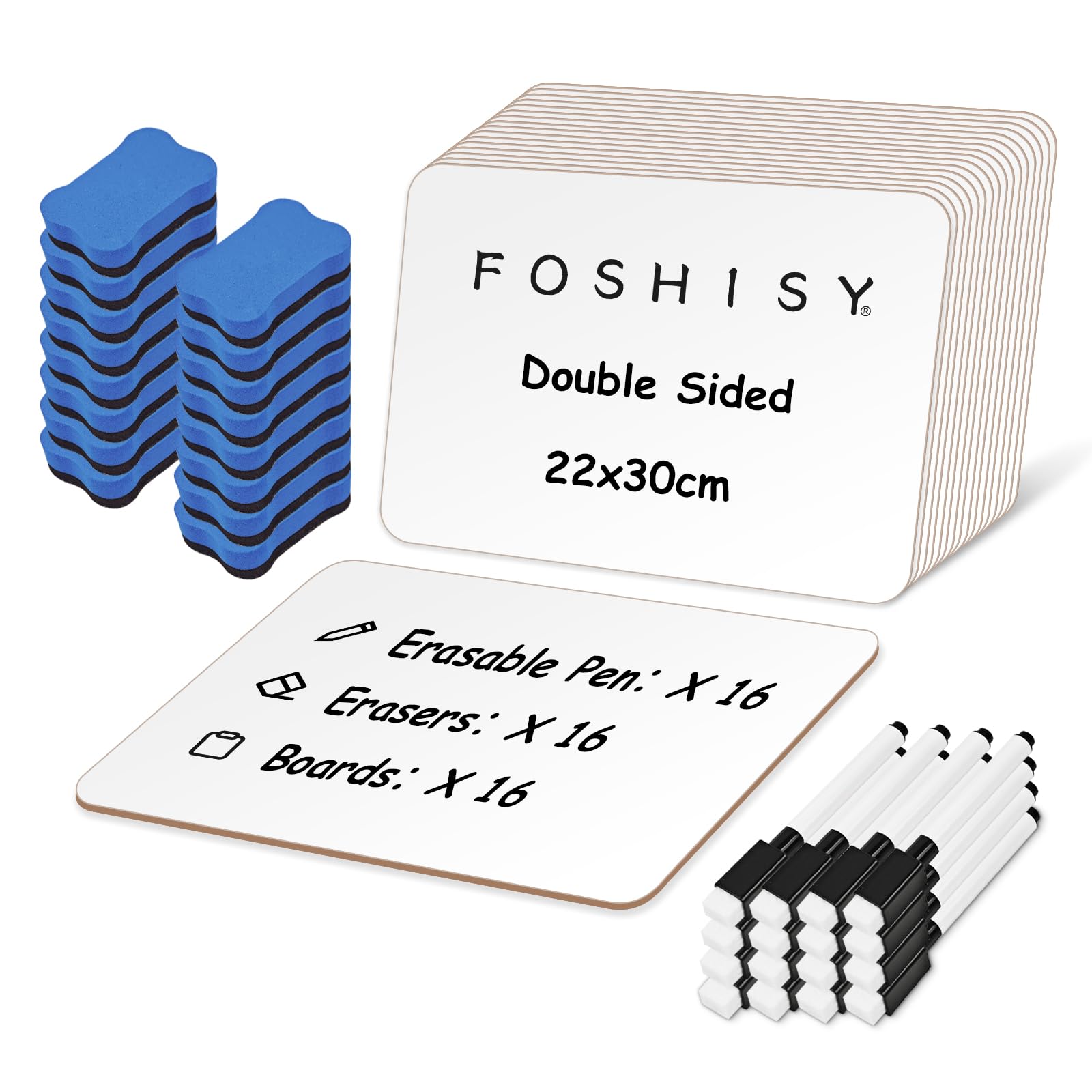 FOSHISY 16 Pack Dry Erase Mini Whiteboard A4 with Dry-Erase Pens, 22 x 30 cm Double Sided Small White Board Set Portable Whiteboard for Children School, Home, Office