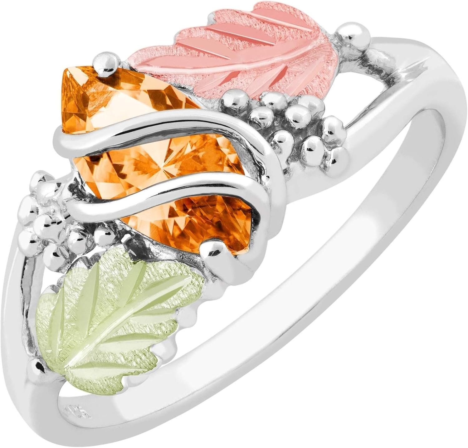 Black Hills Gold Marquise Synthetic Topaz Wrap Ring, Sterling Silver with 12k Green and Rose Gold Accents, November Birthstone Ring for Women