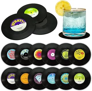 Vintage Vinyl Record Coasters 12-Piece Set - Non-Slip Absorbent Drink Coasters, Ideal Gift for Music Enthusiasts & Retro Decor(M3)