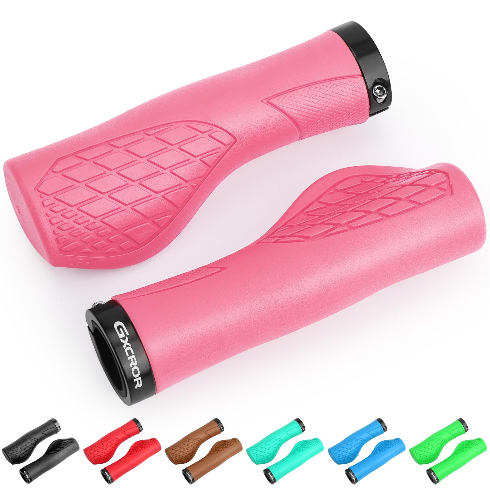 GXCROR Bike Grips,Ergonomic Bicycle Handlebars Grips Shock Absorbing Dual-Density Silicone,Universal 22.2mm Fit with 3D Non-Slip Pattern,Scooter Grips