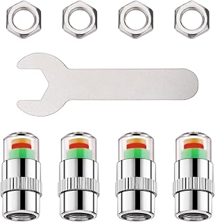 Cobee Car Tire Pressure Monitor Valve Stem Caps, 3 Colors Eye Alert Pressure Monitor Gauge Sensor Indicator, 4pcs Tyre Sensor Indicator Tire Valve Caps with 4 Pcs Anti-Theft Nut and Universal Wrench