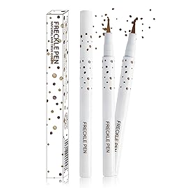Erinde 2PCS Liquid Freckle Pen Waterproof, Natural Lifelike Fake Face Freckles Makeup, Long Lasting Quick Dry Faux Freckle Stamp Soft Dot Sopt Freck Pen, 02 Medium & 03 Dark