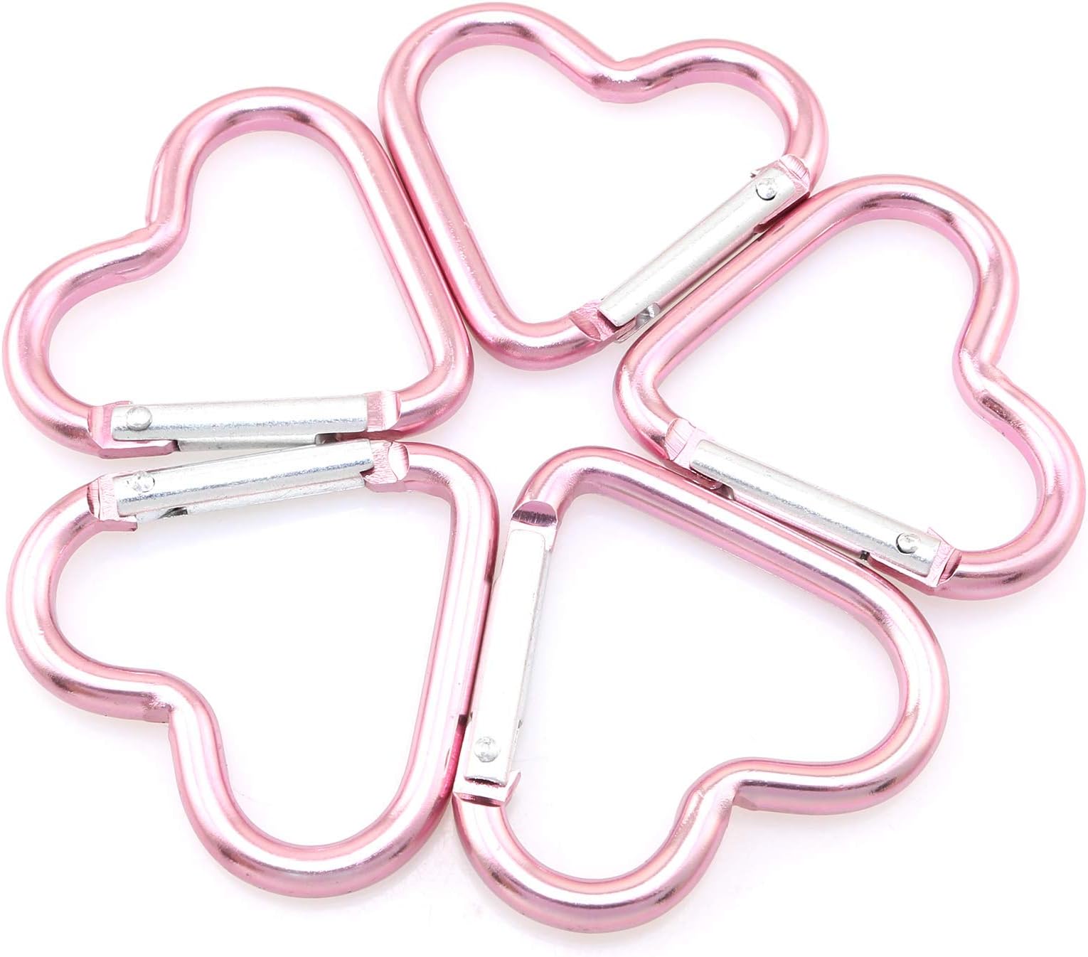 10pcs Heart-Shaped Aluminum Snap Hook Clip Key Holder, Keychain Clip (Light Pink)