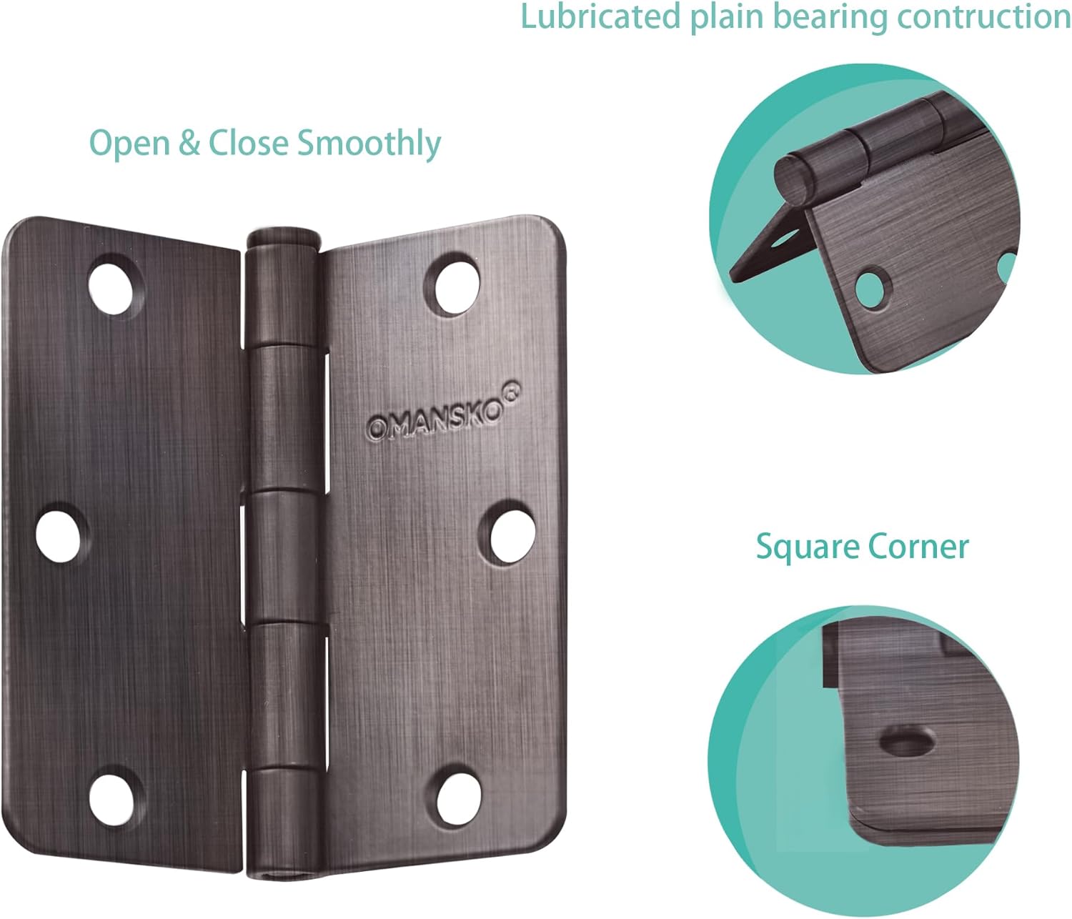 18 Pack Door Hinges, 3.5 x 3.5 Inch Oil Rubbed Bronze Hinges for Wood 1/4'' Radius Corners Interior Hinges, 3 1/2 Inch Door Hinges for Residential Doors