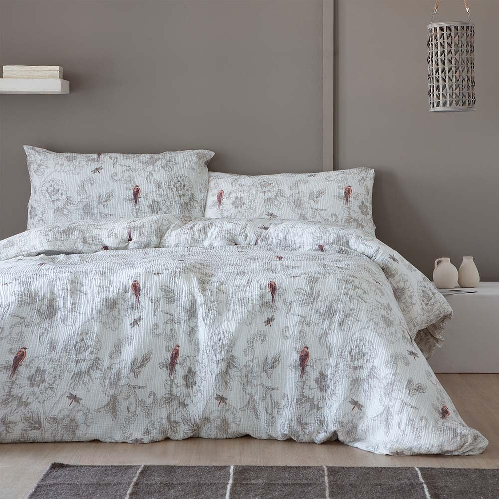 COTTON ARTean Funda Nórdica Cama 200 Algodón Doble Gasa BAKIO Blanco | Incluye 3 piezas: F. Edredón 280x240 + 2 F.de Almohada Cierre Botones. Certificado OEKO-TEX