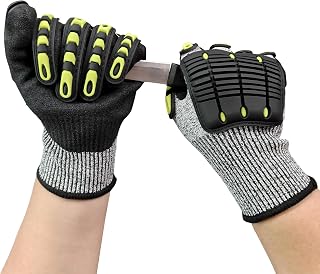 Impact Protection Gloves,Level5 Cut Resistant Work Gloves,Nitrile Coated Heavy Duty Work Gloves, Anti Vibration Gloves For Men,Women(1Pair,Large)