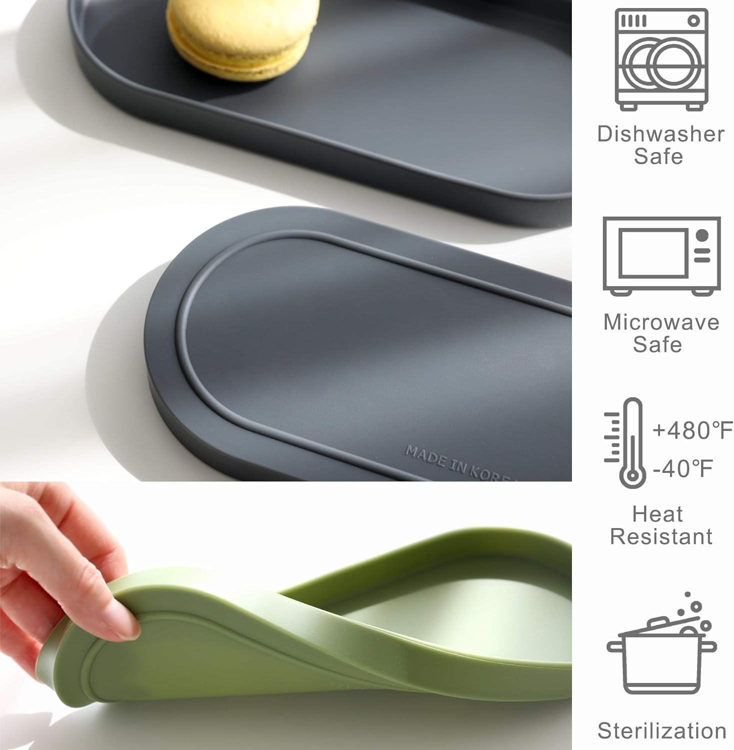 Silicone Tray - Small Vanity Tray Organizer - Spoon Rest Holder - Kitchen Sink, Bathroom, Multi-Purpose Modern Counter Organizer (Black)