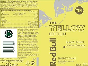 Red Bull Enerji İçeceği Yellow Edition, Sudachi Misket Limonu Aromalı Enerji İçeceği 250 ml x 24 Adet