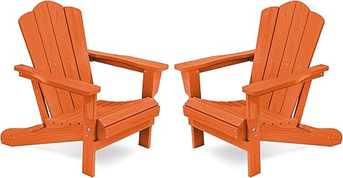 Vista 303 de KINGYES - Silla Adirondack plegable, sillas de patio de polietileno de alta densidad para todo tipo de clima, silla de césped con textura de madera