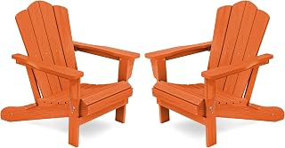 KINGYES Folding Adirondack Chair Set of 2, HDPE All-Weather Folding Adirondack Chair, Orange