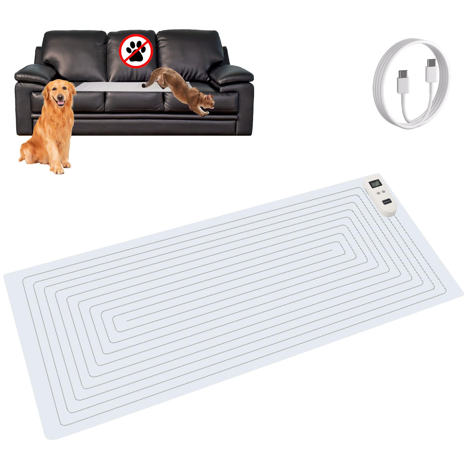 SEERWAY Rechargeable Pet Shock Mat, Cat Repellent Pad, Cat Deterrent Mat, Electric Training Mat Keeps Dogs and Cats Off Sofa, Couch, Bed and