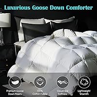 Vista 2 de California King Goose Feather Down Fiber Comforter, 100% Cotton Cover Ultra Soft Fluffy Duvet Insert, All Season Luxurious Hotel Bedding Comforter