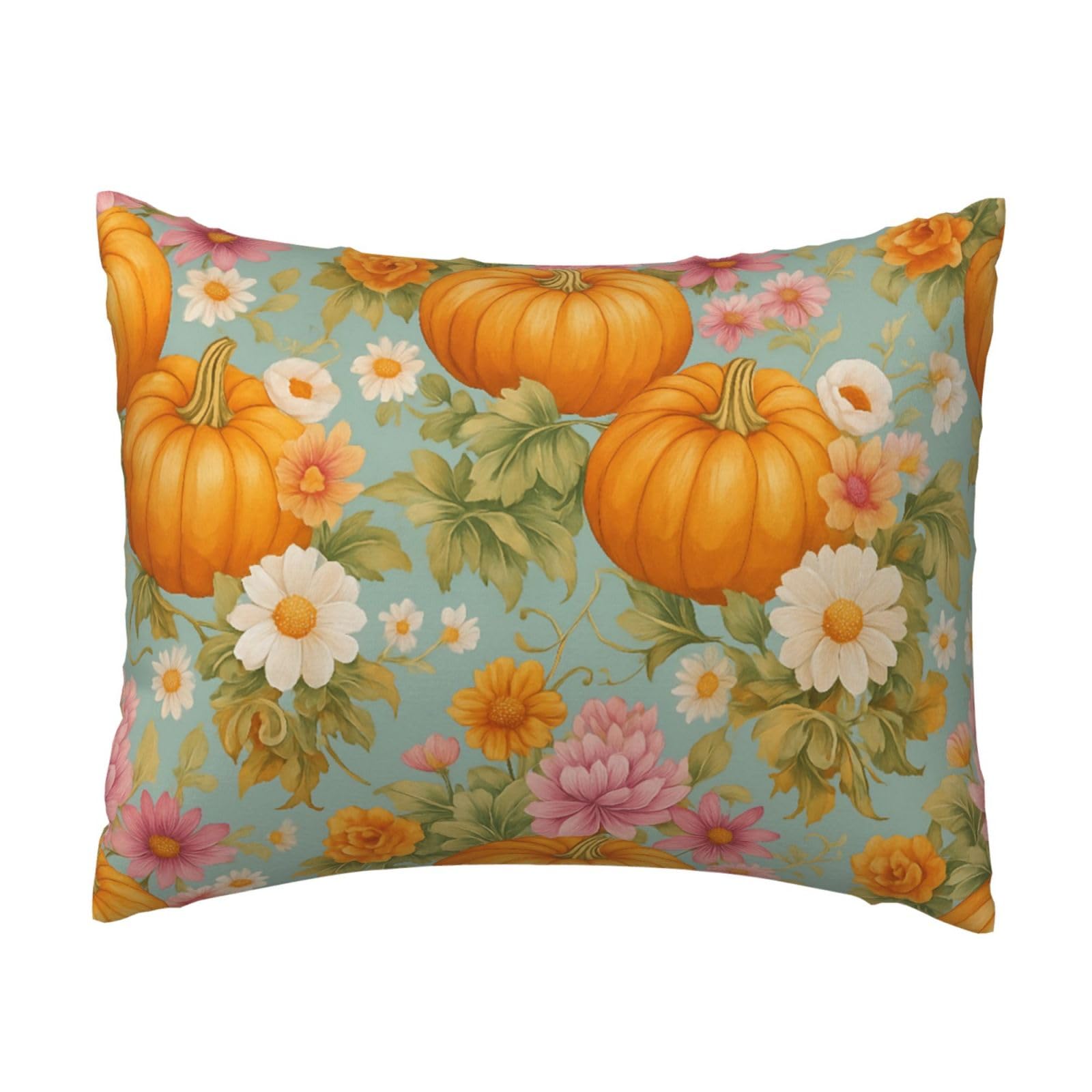 Pumpkin & Floral Pillowcase Soft Plush with Zipper Decorative Pillowcovers 16x20 in