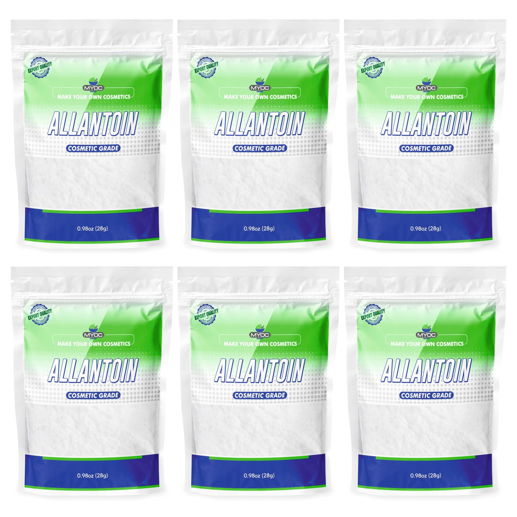 Myoc Allantoin Powder | 6 Pack | DIY Powder for Cream, Gel, Serum & Lotion | Cosmetic Grade - 28g/0.98 Oz