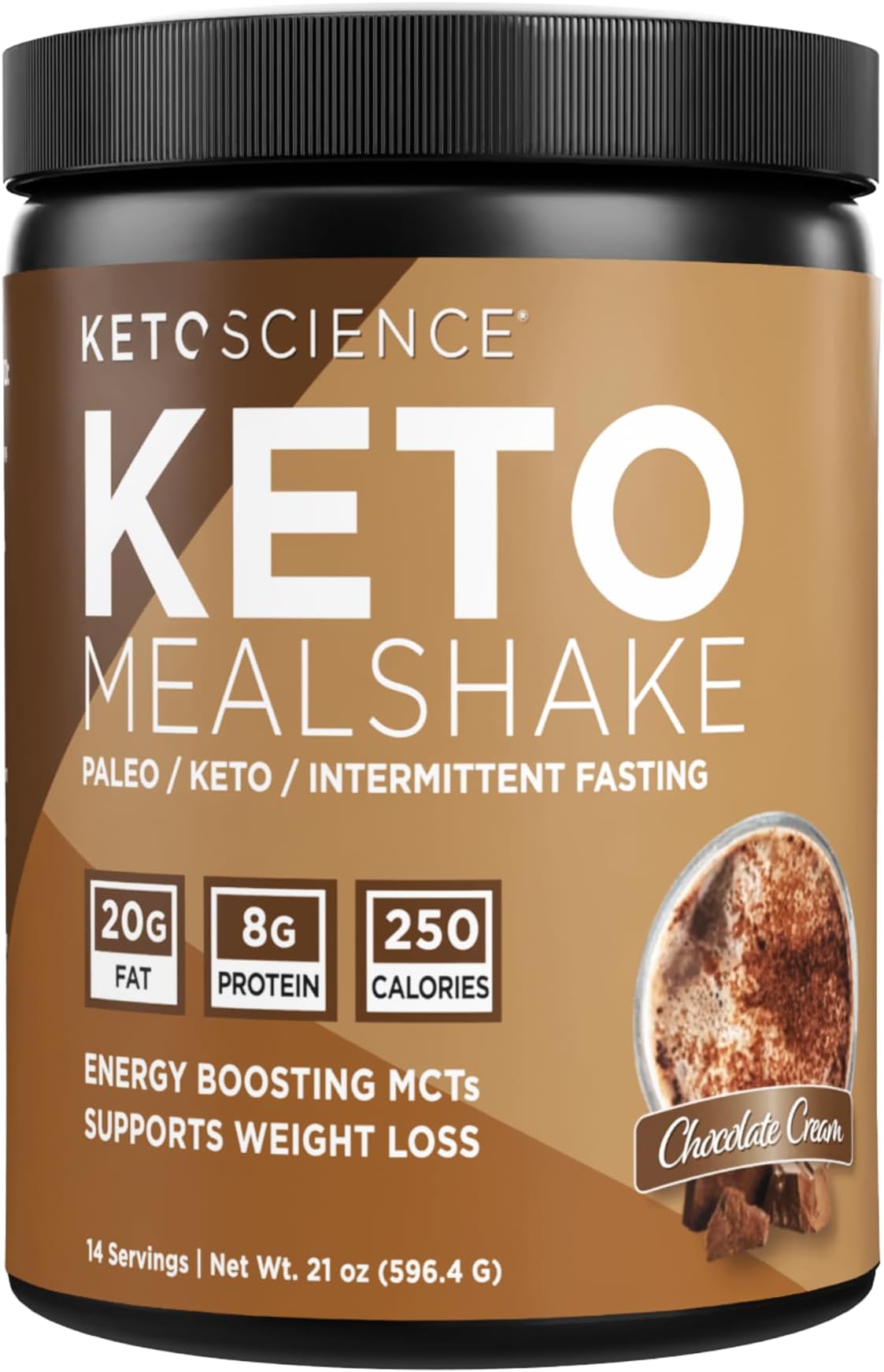 Keto Science Keto Shake Powder – Chocolate Meal Replacement with MCT Oil, Collagen, Protein – Keto Diet Supplement for Weight Loss – 14 Servings