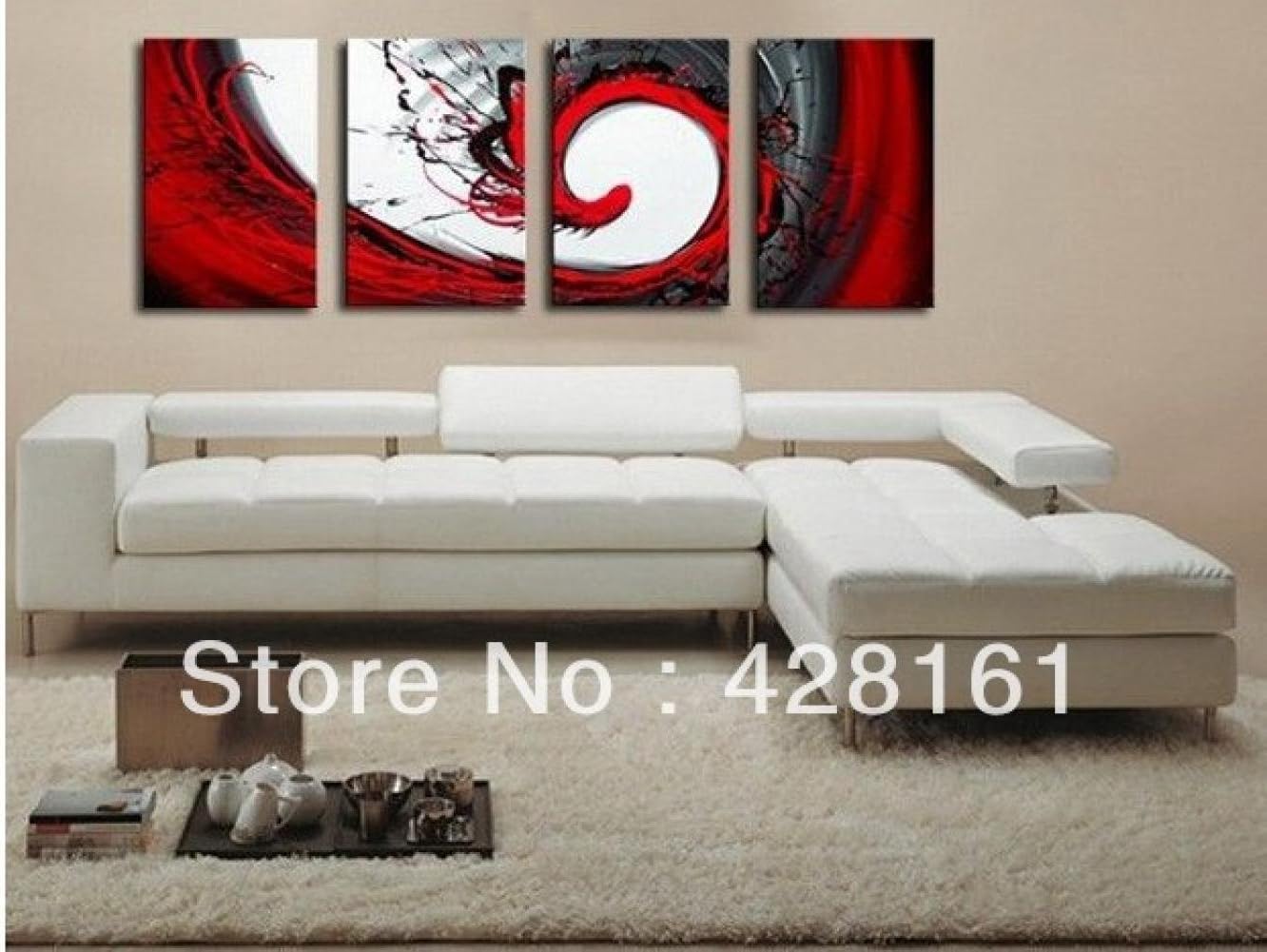TheLantern Handmade 4 Piece Black White Red Abstract Wall Art Oil Paintings On Canvas Large Pictures For Home Decoration Unique Gift