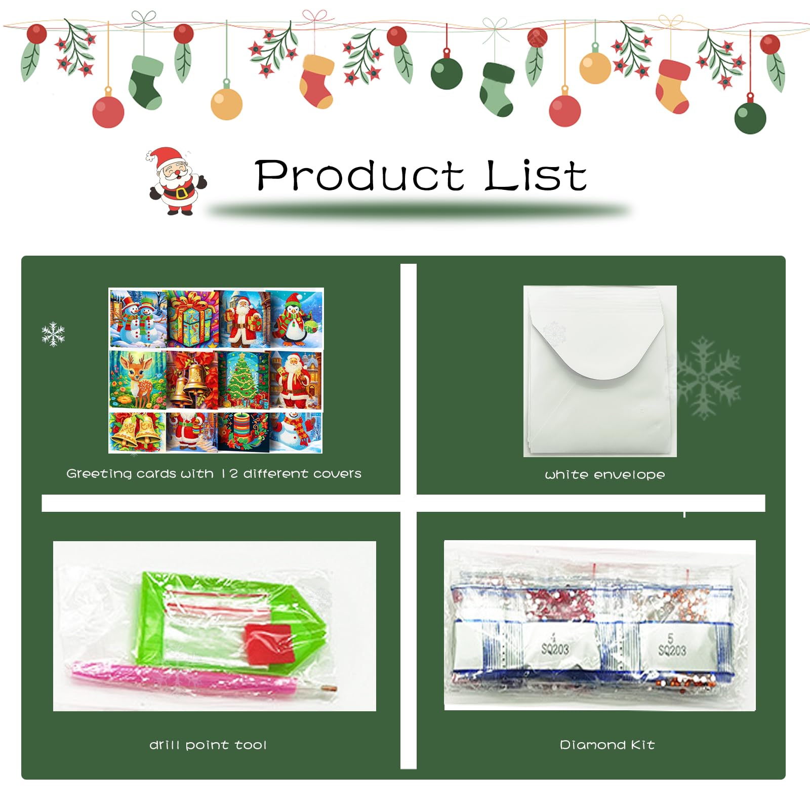 HNLMZ Christmas Card Rhinestone Craft Greeting Card, 12 Pieces Christmas Cards, DIY Diamond Painting - Image 3