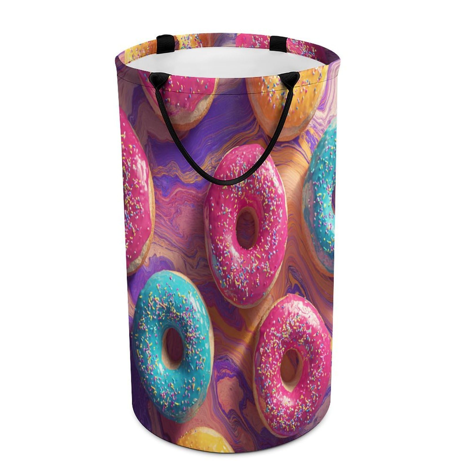 LUYYSKY Funny Realistic Colorful Donut Collapsible Dirty Clothes Basket, Minimalist Aesthetic Sweets Food Theme Donuts Pattern Portable Clothes Storage Basket
